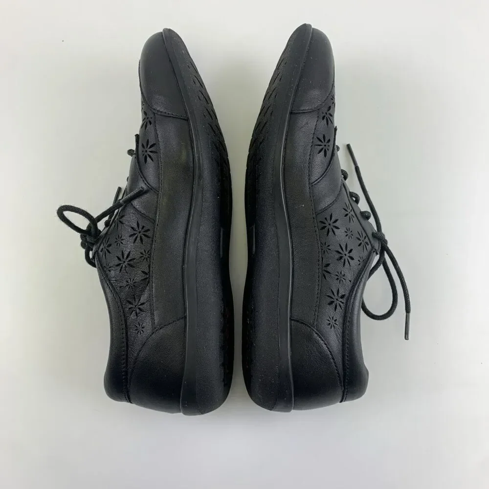 Revere Orlando Black Stretch Leather Lace Up Shoe Flat Comfort Cut Out Womens 9